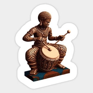 Afrocentric Man Wooden Carving Drums Sticker